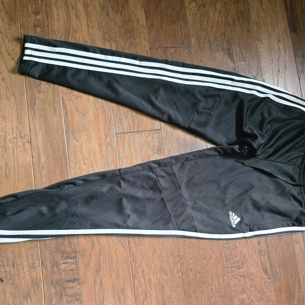 Adidas Black Track Pants with White Stripes